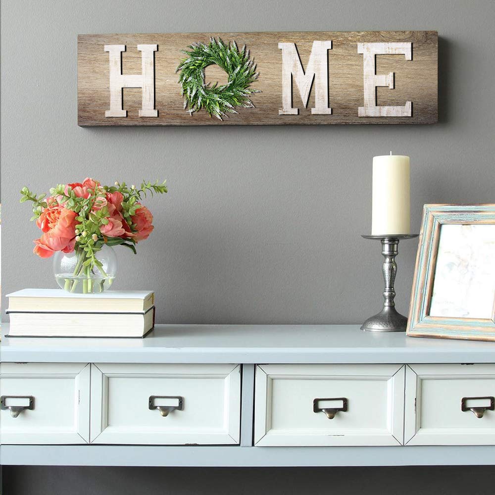 LOSOUR Home Letters with Wreath-Farmhouse Decor for The Home Clearance Wood Letters-Decorative Home Sign for Living Room Decor, Entry Way, Kitchen, etc (White) LOSOUR