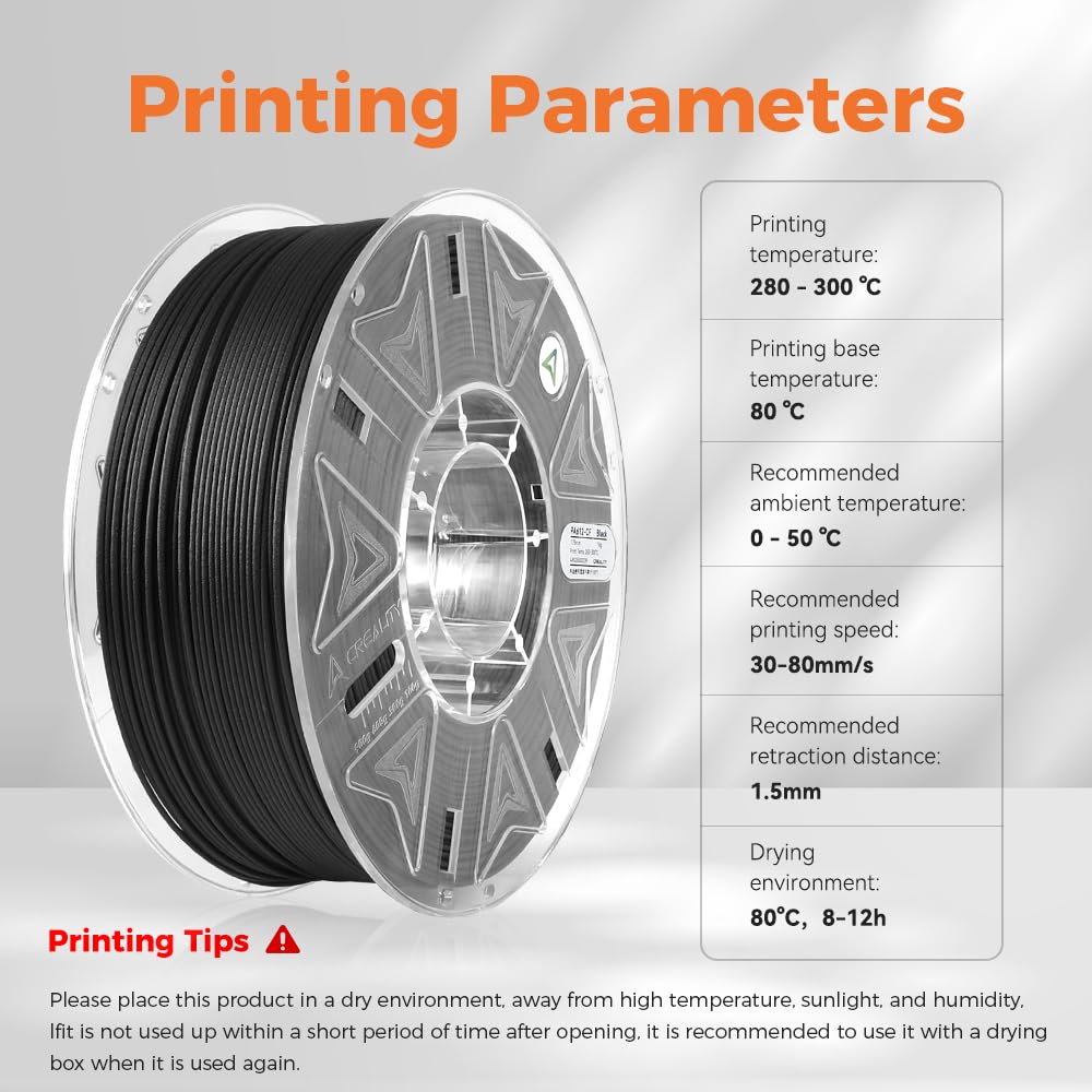 Creality Hyper PA612-CF 1.75mm 1KG 3D Printer Filament - 15% Carbon Fiber Nylon Filament Reinforced - High-Strength, Low-Hygroscopic & Precision Molding for Industrial Applications Creality