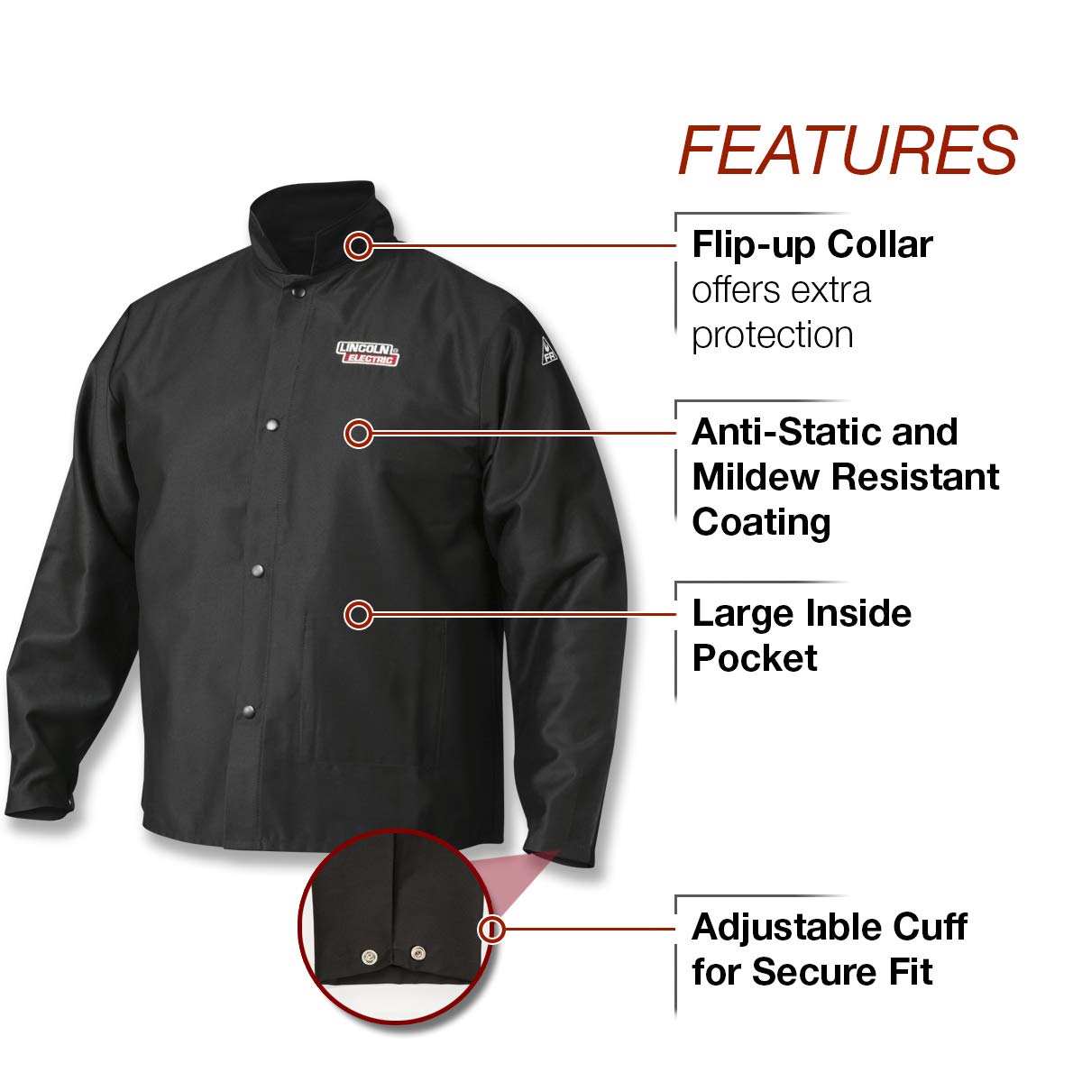 Lincoln Electric Premium Flame Resistant (FR) Cotton Welding Jacket | Comfortable | Black | Medium | K2985-M Lincoln Electric