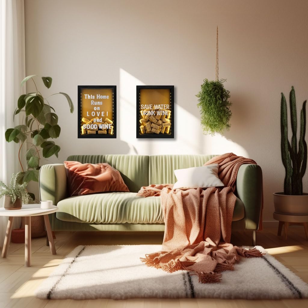 hvfun 8"X11" Rustic Black Wood Shadow Box with Lights,LED-lit Display case for Wine Corks, Tickets, and Creative Exhibits,Artistic Presentations hvfun