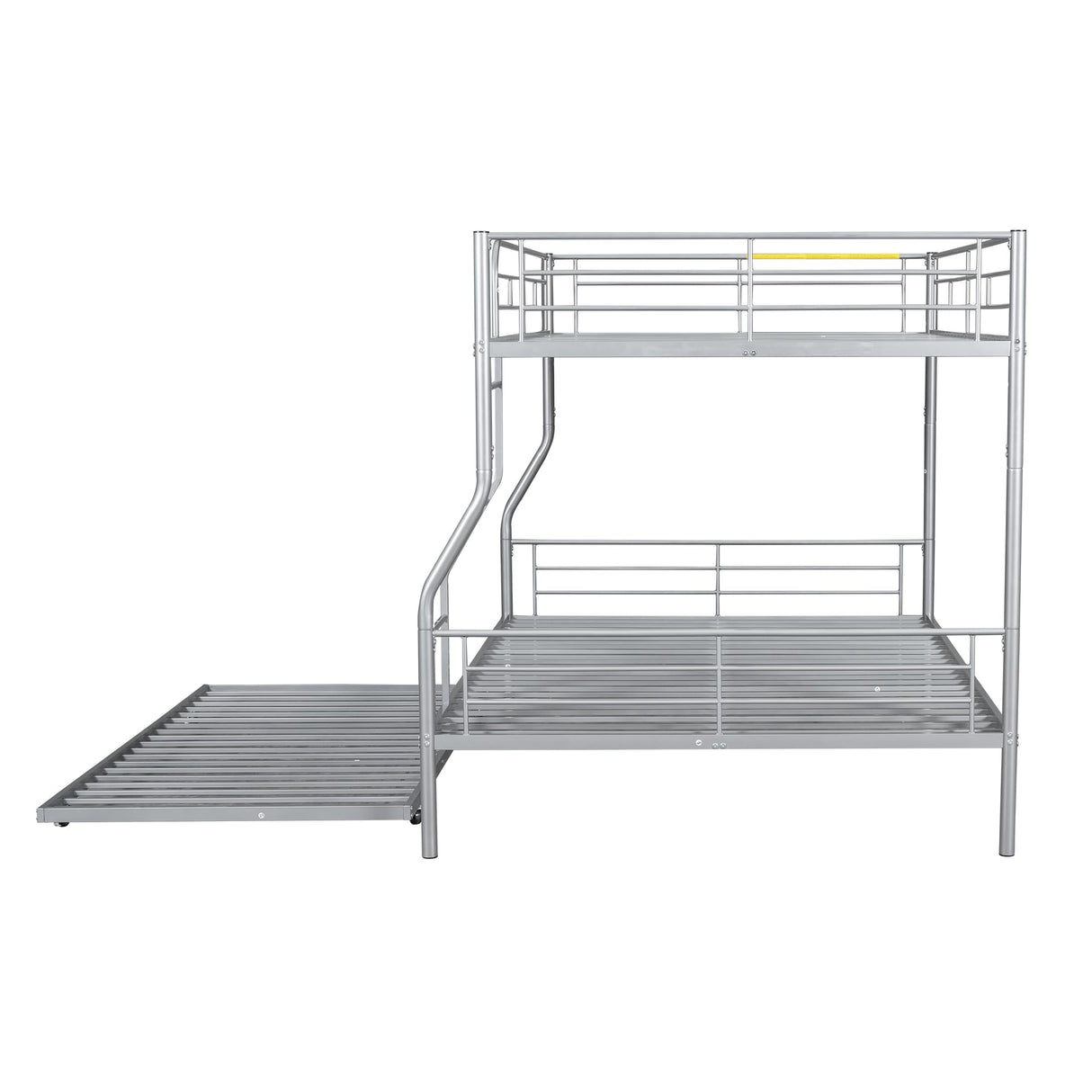 Harper & Bright Designs Full XL Over Queen Metal Bunk Bed with Trundle, Ladder & High Guardrail, Able to Split, Noise Free, Heavy-Duty Steel Loft Bed Frame with Safety Rail for Bedroom, Dorm (Silver) Harper & Bright Designs