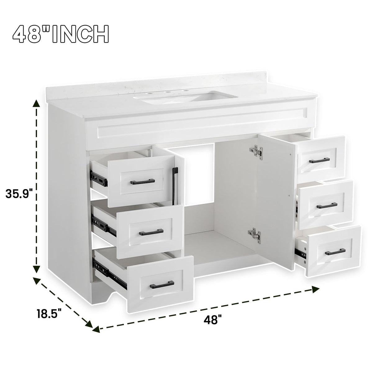 SSFEG 48” Bathroom Vanity with White Engineered Marble Stone Rectangular Sink, Modern Bathroom Cabinet with 2 Soft Closing Doors and 6 Drawers(Without Pop Up Drain、Faucet&Mirror) SSFEG