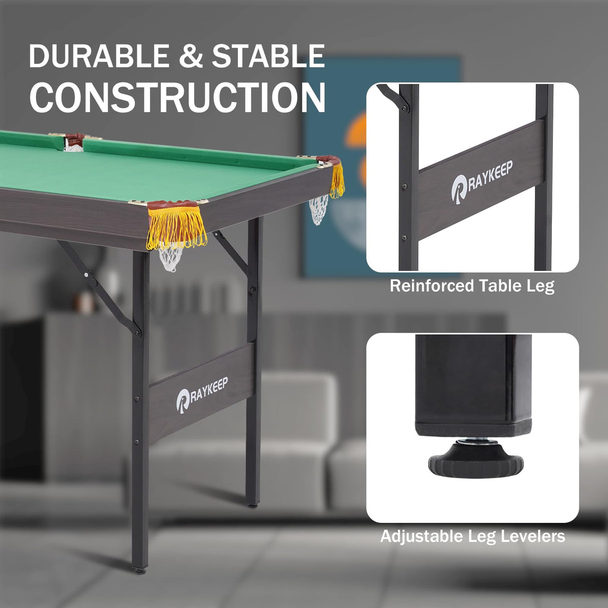 4.5Ft Foldable Pool Table, 54" Portable Folding Billiard Table for Kids and Adults, Indoor Pool Arcade Game Table with 2 Cues, 16 Balls, Triangle, 2 Chalks for Family Game Rooms (GREEN) RAYKEEP