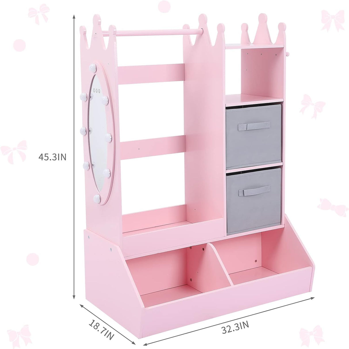 IDEALHOUSE Kids Dress Up Storage with Mirror, Pink Wardrobe Closet & Dresser with Mirror, Costume Organizer with Shelves and Jewelry Cabinet — Ideal Kids Dressers for Bedroom, Gift for Girls IDEALHOUSE