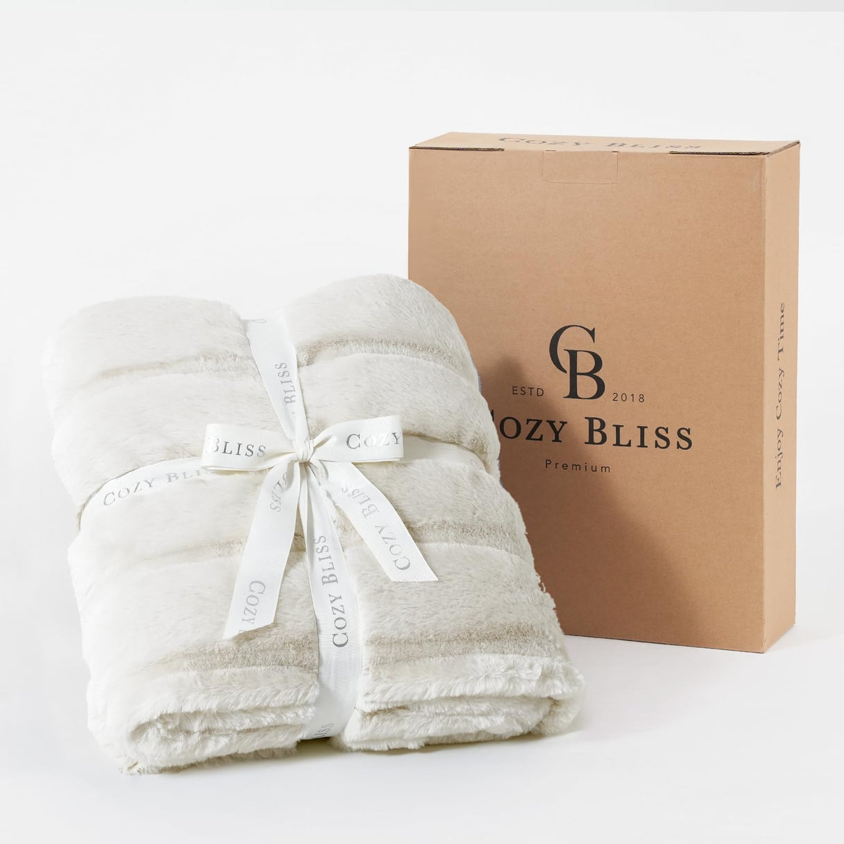 Cozy Bliss Faux Fur Throw Blanket for Couch, Cozy Soft Plush Thick Winter Blanket for Sofa Bedroom Living Room, 50 * 60 Inches Beige Cozy Bliss