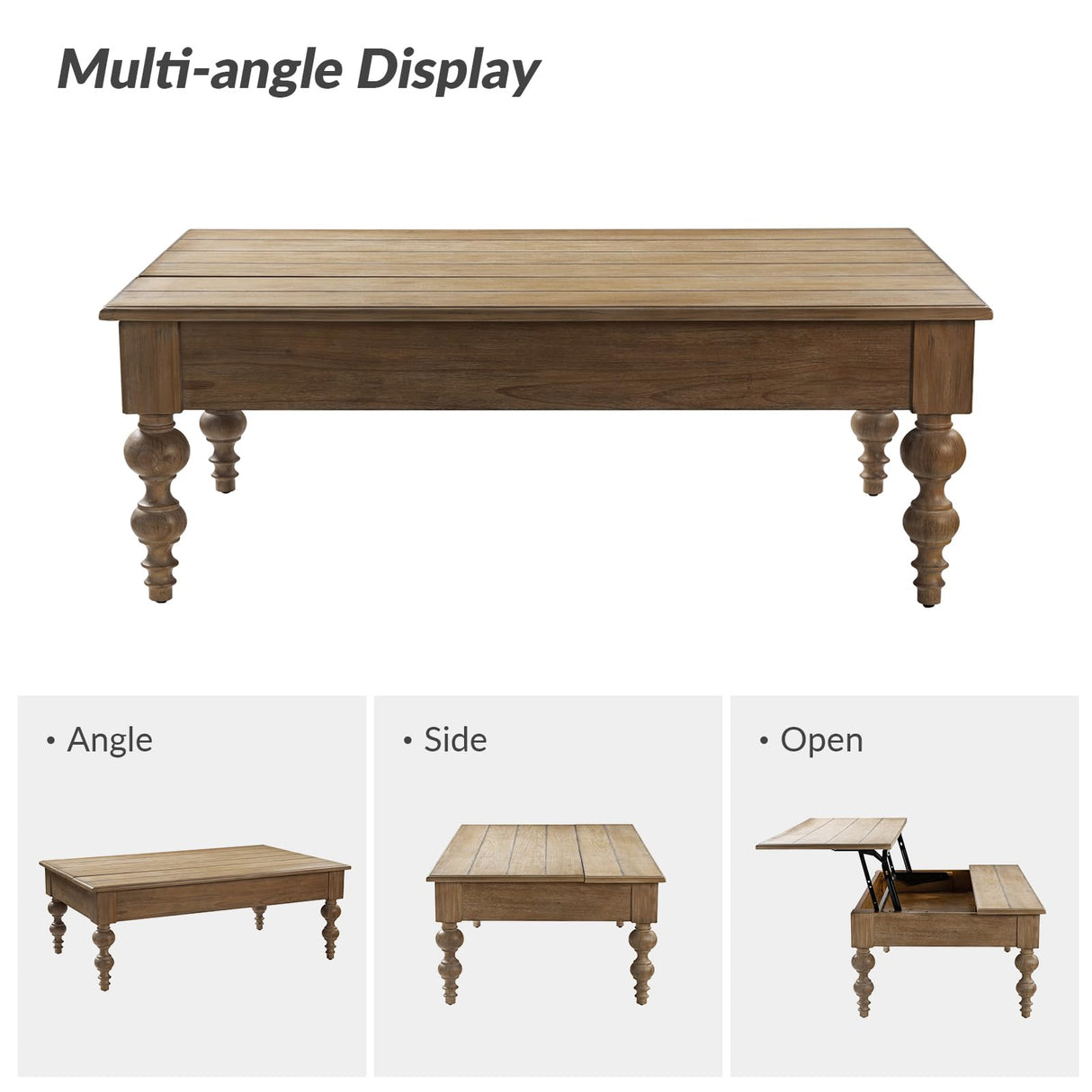 HULALA HOME Wood Lift Top Coffee Table with Storage, Farmhouse Convertible Dining Table for Living Room, Large Rectangle Rustic Central Table with Hidden Compartment, Acorn HULALA HOME