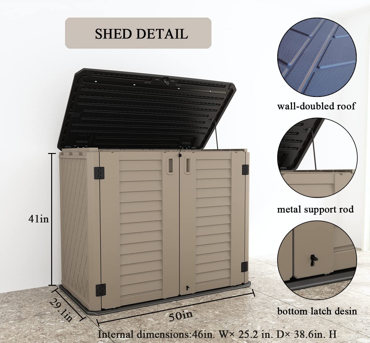 KINYING Outdoor Storage Shed - Horizontal Storage Box Waterproof for Garden, Patios, Backyards, Multi-Opening Door for Easy Storage of Garbage Cans, Tools, Lawn Mower, 26 Cubic Feet,Brown KINYING