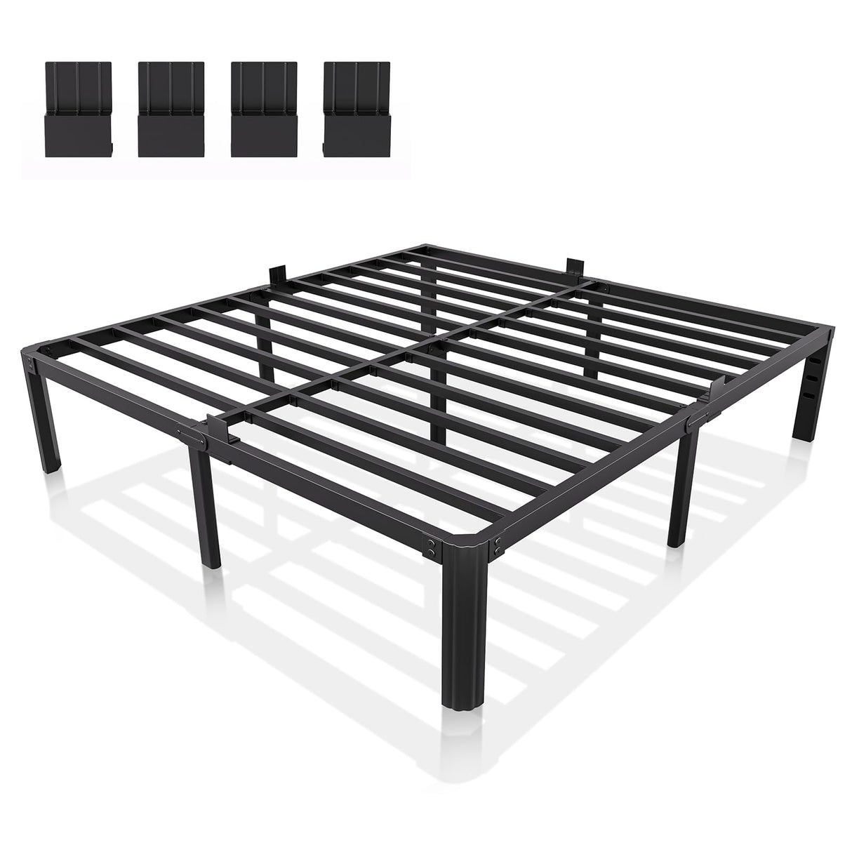 XUKIL 14 Inch Metal Bed Frame King Size, 3000Lbs Heavy Duty Balck Platform King Size Bed Frame with Round Corner Legs, Mattress Slide Stopper, No Box Spring Needed, Easy Assembly XUKIL
