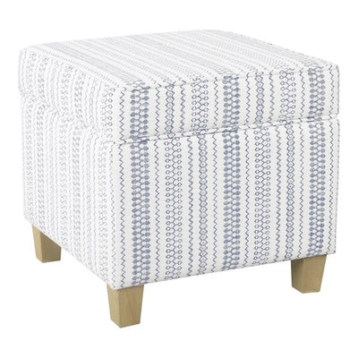 HomePop Home Decor | K7342-F2359 |Classic Square Storage Ottoman with Lift Off Lid | Ottoman with Storage for Living Room & Bedroom, Blue Stripe Large
