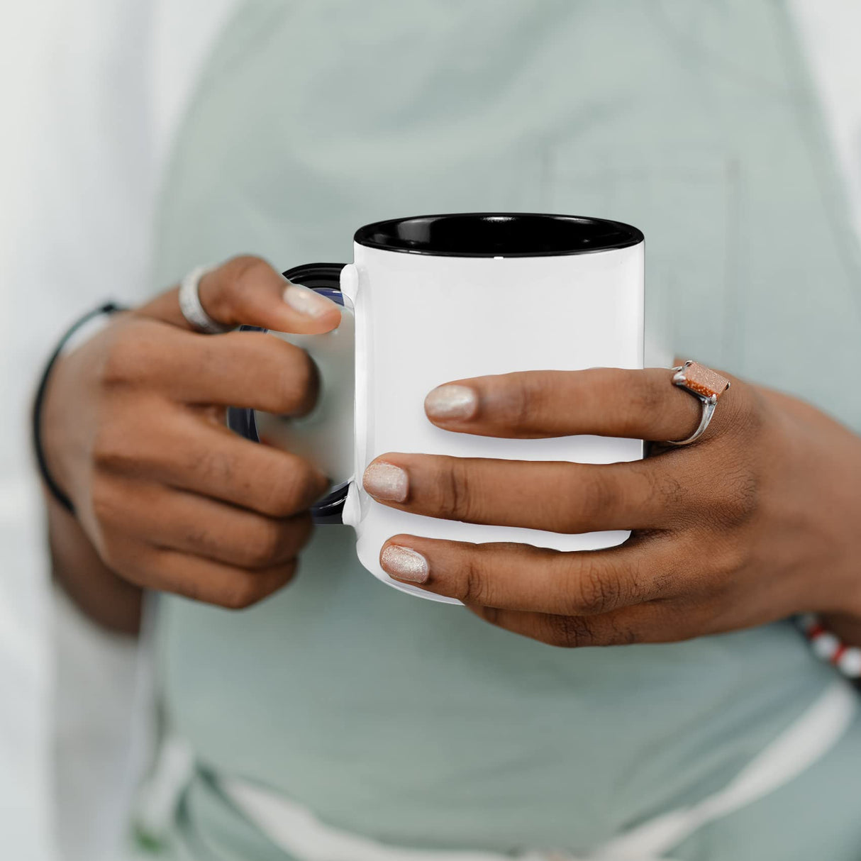 MR.R 11oz Sublimation Blank Coffee Mugs,Cup Blank White Mug Cup with Black Color Mug Inner and Handle,Set of 2 MR.R