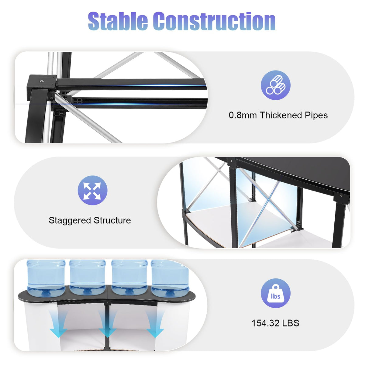 51" Portable Trade Show Counter Curved Pop Up Table Podium Salon Display Booth Corrugated Sidewalls Reception Desk Speech Stand for Checkout Exhibition Promotion Retail PalaUha