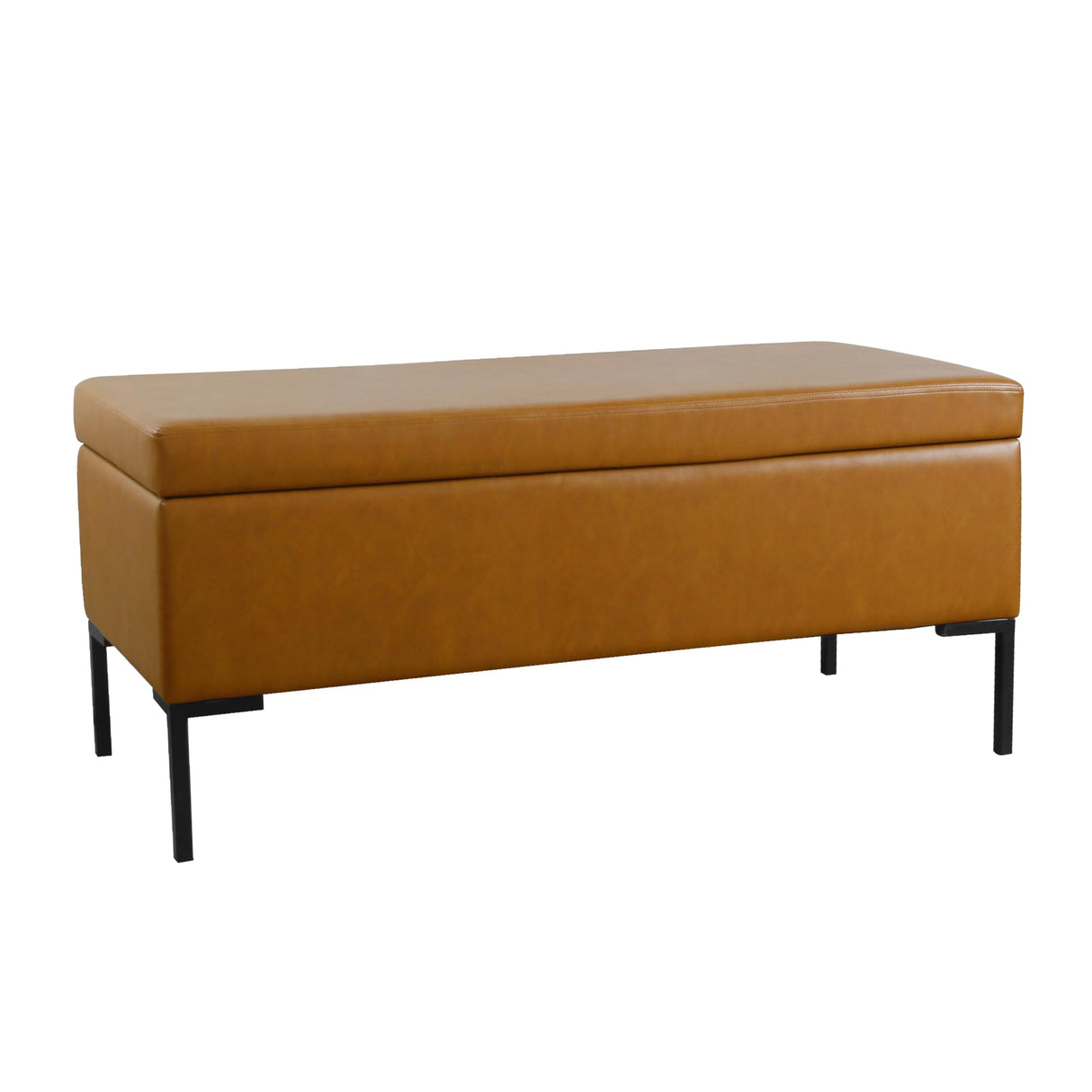 HomePop Upholstered Storage Bench with Metal Leg Home Décor|Bench with Storage for Living Room & Entryway - Faux Leather Brown HomePop
