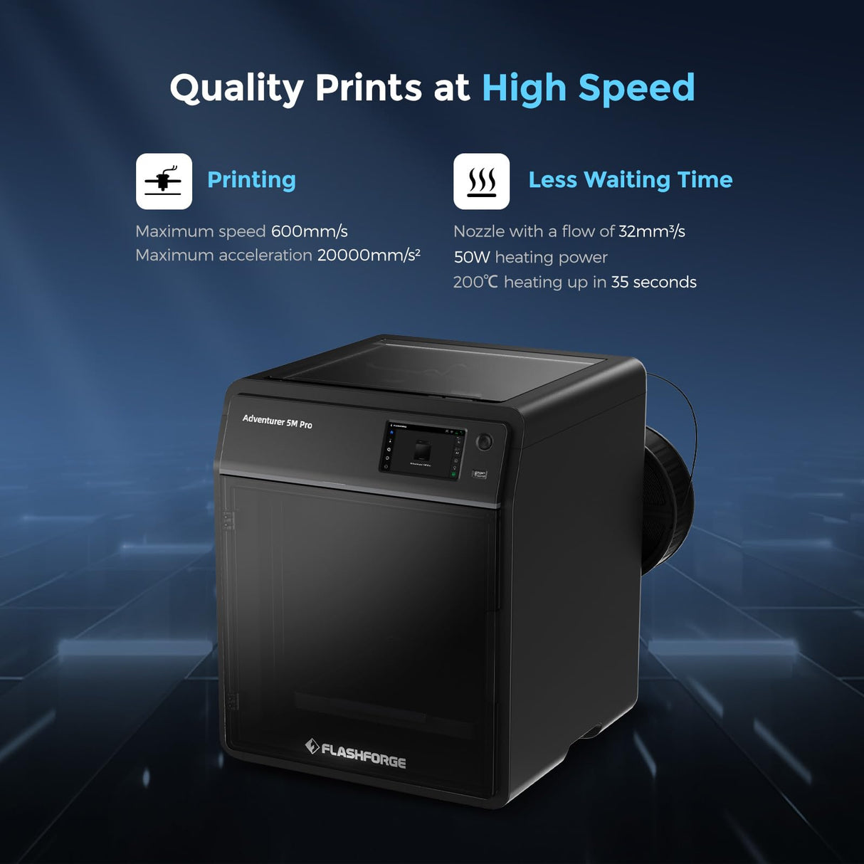 FLASHFORGE Adventurer 5M Pro 3D Printer, 600mm/s High Speed FDM Printer with Fully Auto Leveling, Quick Detachable 280°C Nozzle Bundle, Remote Control, Dual Filtration System, Print Size 220×220×220mm Creator