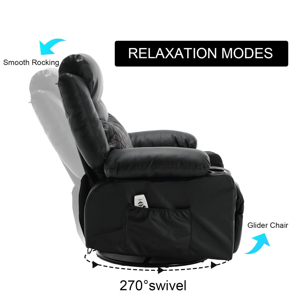 linting Electric Swivel Rocker Recliners with Massage and Heat for Adults Faux Leather Overstuffed Power Swivel Recliner with Cup Holders USB Port, Black Rocking Glider Chairs linting