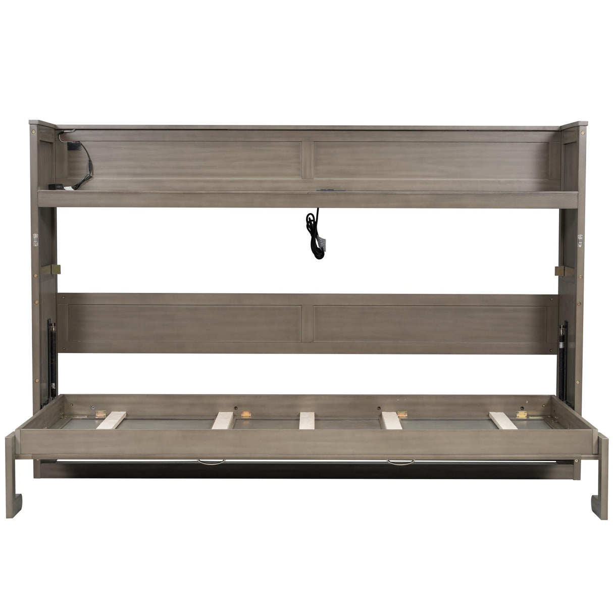 LUMISOL Twin XL Size Horizontal Murphy Bed, Murphy Bed with Desk, LED Light and USB Charging Station, Space-Saving Cabinet Bed, Gray Wash LUMISOL