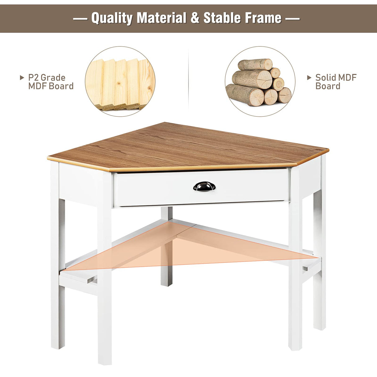COSTWAY Corner Desk, Writing Corner Computer Desk with Drawer for Small Space, Wood Makeup Vanity Desk, Small Corner Desk with Shelves, Office Study Workstation, White Corner Desk (Natural) COSTWAY