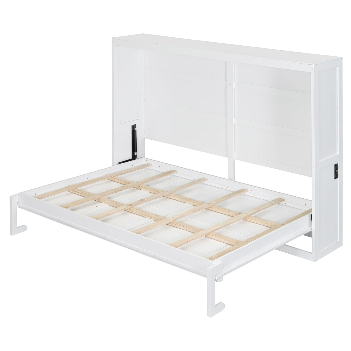 Harper & Bright Designs Full Size Murphy Bed Frame with Charging Station, Wooden Murphy Cabinet Bed, Space-Saving for Living Room, Guest Room, White Harper & Bright Designs