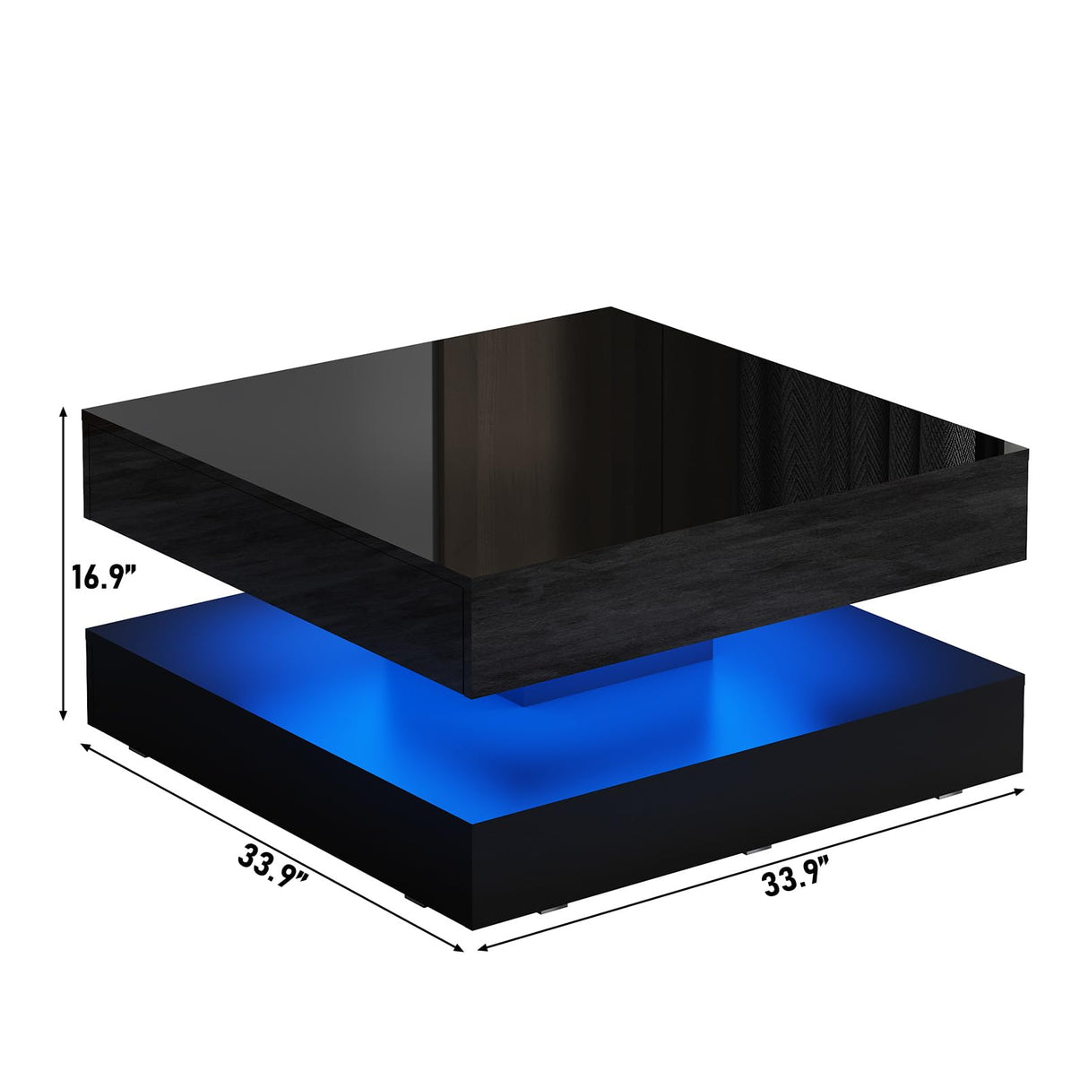 jiteentarou 33.9" LED Coffee Table with Storage, Modern High Glossy Living Room Table w/2 Drawers,Double-Layer Design Large Square Center Table for Living Room, Home, Office, Black jiteentarou