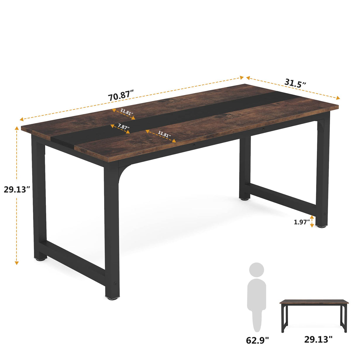 Tribesigns 70.8”Executive Desk, Large Office Computer Desk with Thicken Frame, Modern Simple Workstation Business Furniture for Home Office, Vintage Brown/Black Tribesigns