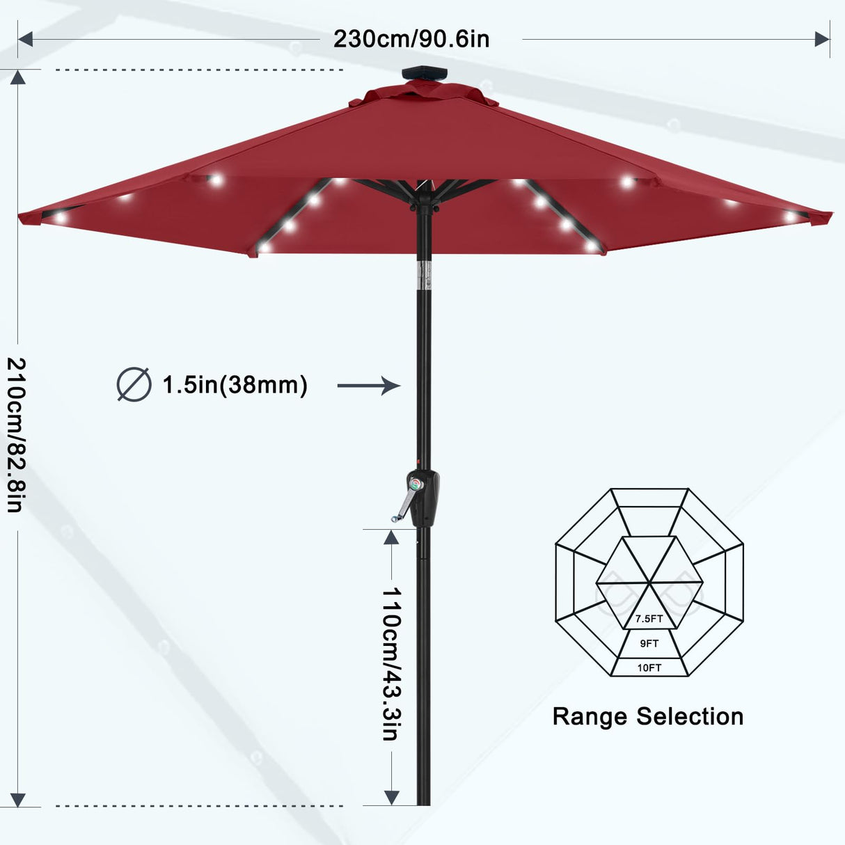 MASTERCANOPY Patio Umbrella with 32 Solar LED Lights for Outdoor Market Table -8 Ribs(7.5ft,Burgundy) MASTERCANOPY