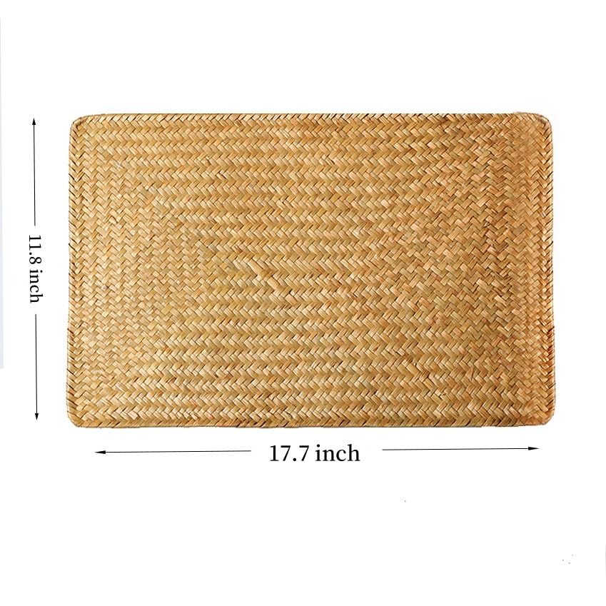 6 Pack Woven Placemats, Rectangular Rattan Place mats, Natural Seagrass Placemats, Farmhouse Wicker Table Mats for Dining Table XIMISISE