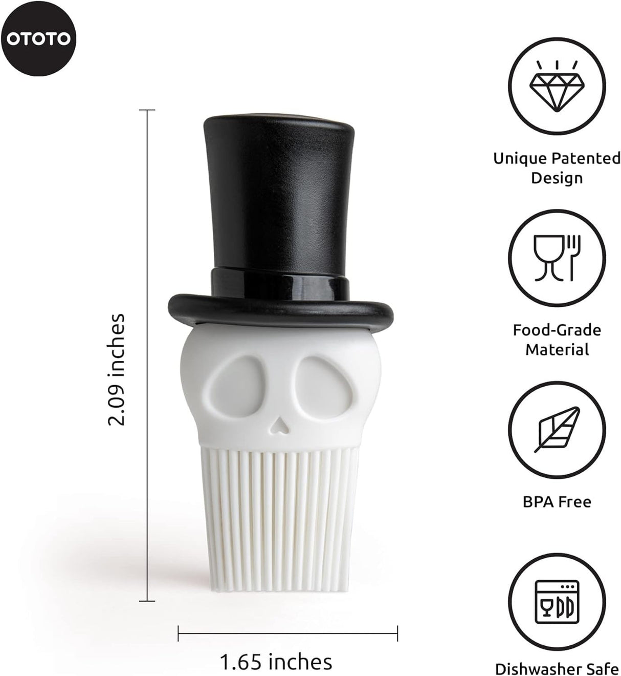 OTOTO Skully Basting Brush - Food Basting Brush for Cooking, Halloween Gifts, Gothic Kitchen Brush, Spooky Gifts, Skull Kitchen Accessories OTOTO