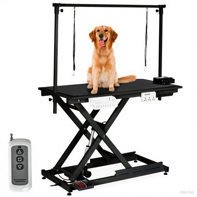 50" Dog Grooming Table, Electric Hydraulic Grooming Table with Aluminium Overhead Arm, Anti Slip Tabletop, 6 USB Ports for Large Dogs At Home and Salon, Maximum Capacity Up to 300Lb, Black