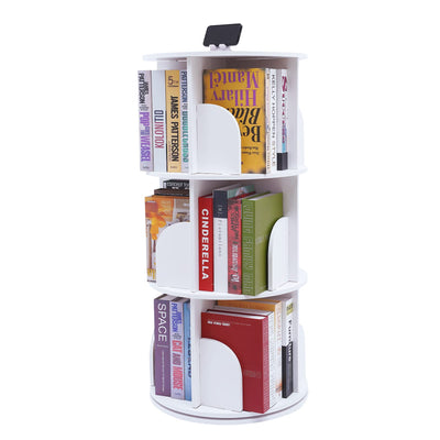 3-Tier Rotating White Display Bookcase for Kids and Adults