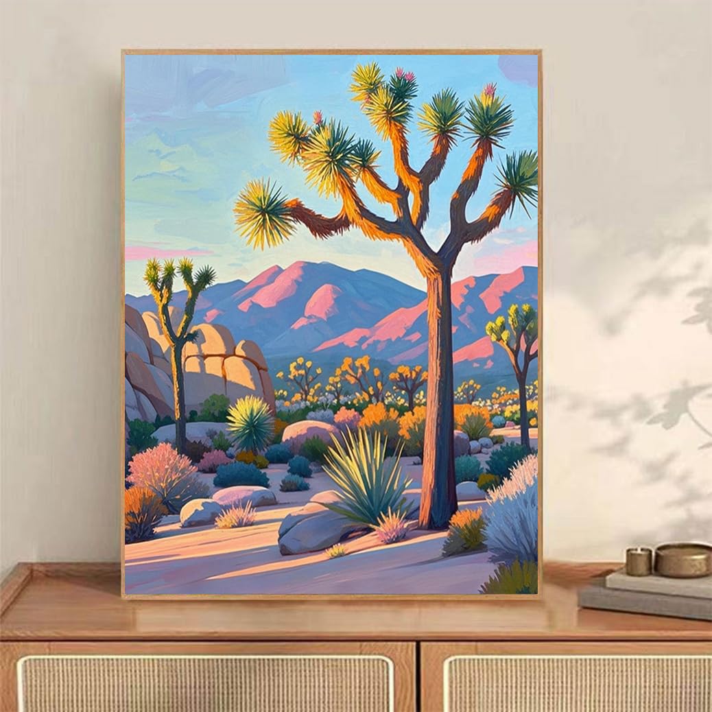 ACIOPPL Sight Paint by Numbers for Adults Beginner National Park DIY Acrylic Painting Kit Landscape Oil Painting by Number Kit Scenery Drawing Canvas Set for Home Wall Decor Joshua Tree National Park Generic