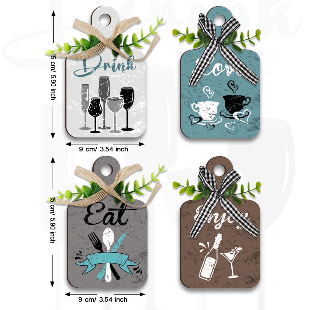 PH PandaHall 4pcs Kitchen Wall Decor Wood Sign, Eat Drink Love Enjoy Wood Sign Kitchen Wall Decor Hanging Plaques Farmhouse Eat Sign Board Sign for Home Kitchen Dining Living Room Bar Cafe PH PandaHall