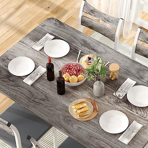 DKLGG Dining Table Set for 4, 43.3" Dining Room Table with 4 Upholstered PU Leather Chairs, Modern Wood Kitchen Table and Chairs Set, 5-Piece Dinette Set for Breakfast Nook, Small Places, Grey DKLGG