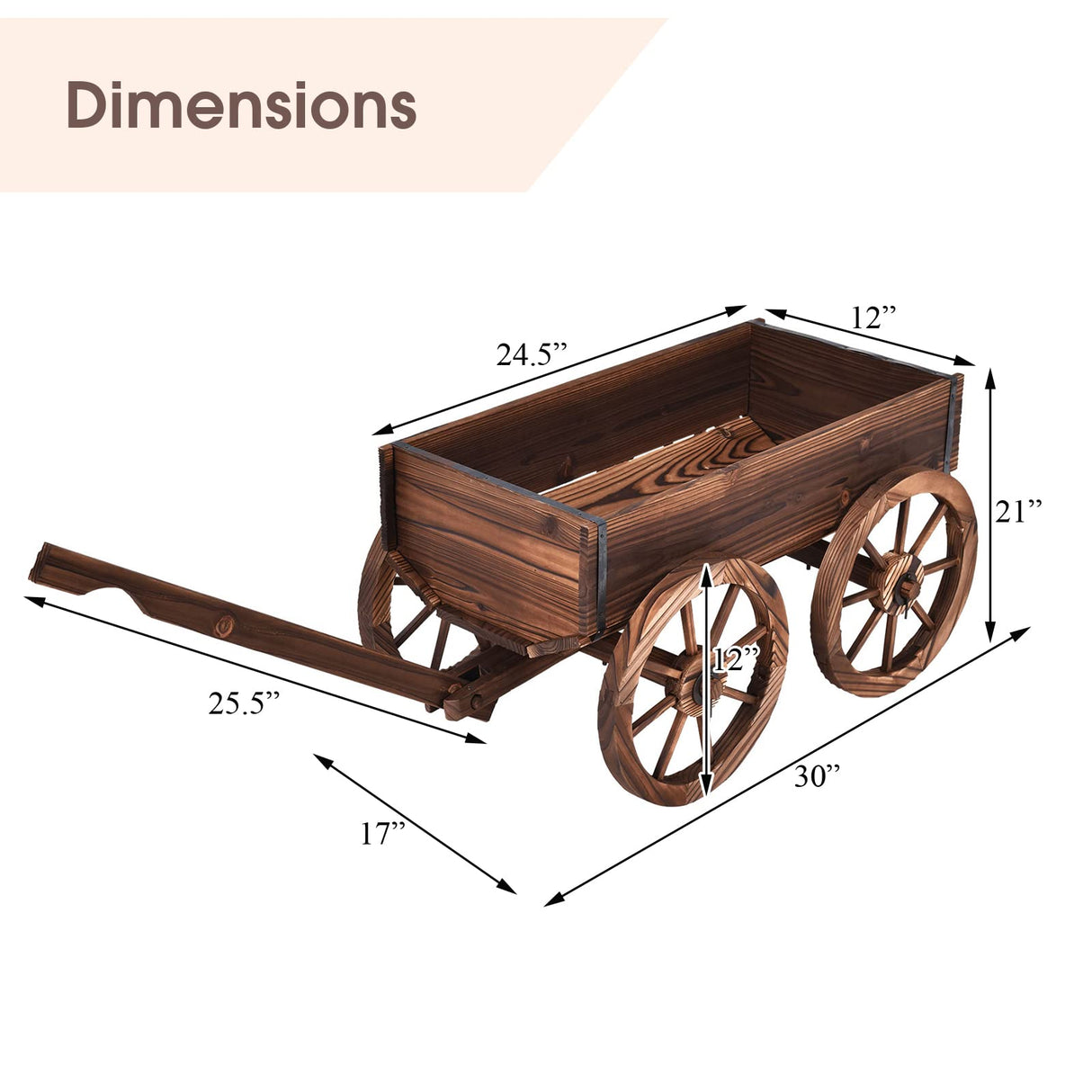 S AFSTAR Wooden Wagon, Wood Flower Planter Pot Stand with 4 Wheels & Drainage Holes, Amish Wagon Planter, Rolling Pot Stand Wood Wagon for Outdoor Plants Garden Decorative Garden Planter, Brown S AFSTAR