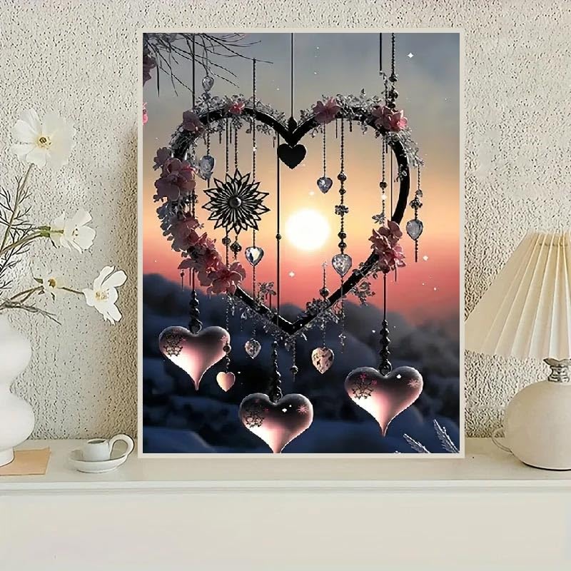 STGLCR Wind Chimes 5D Diamond Painting Kits for Adults, Love Diamond Art Kits for Beginners,DIY Full Drill Sunset Paint by Diamonds with Painting Kit for Crafts Adults Home Wall Decor 16 X 12inch STGLCR