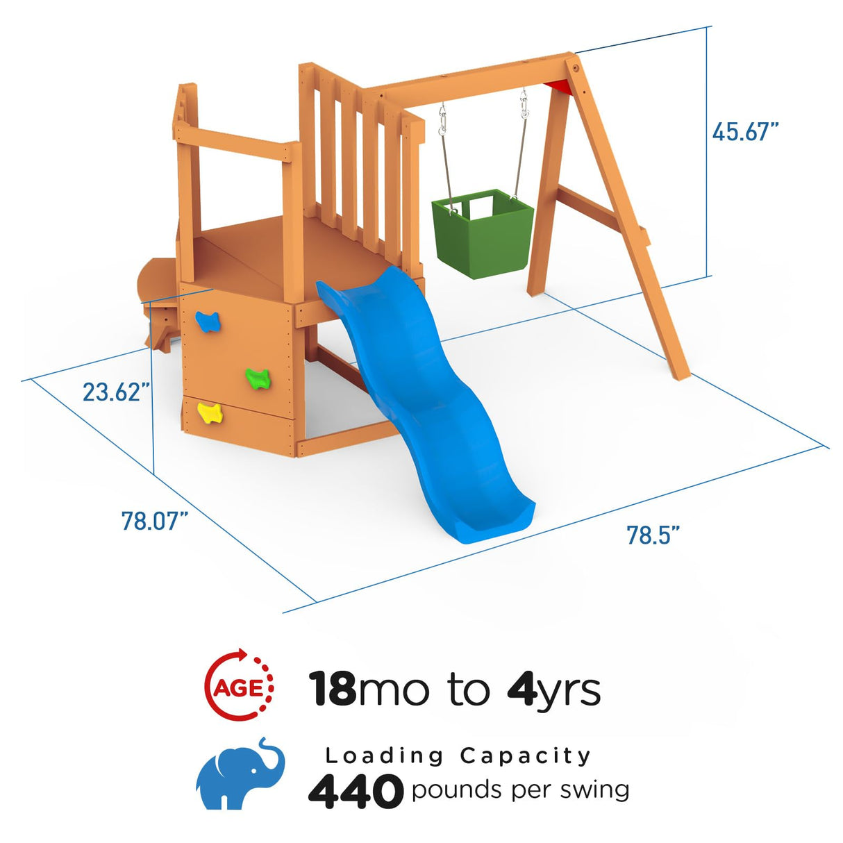 Dolphin Playground 5-in-1 Toddler Swing Sets for Backyard, Toddler Outdoor Playset with Baby Swing, Table, Blackboard, Kid Slide, Rock Climbing Wall, Playground Sets for Backyards Ages 18 mo to 4 yrs DOLPHIN PLAYGROUND T
