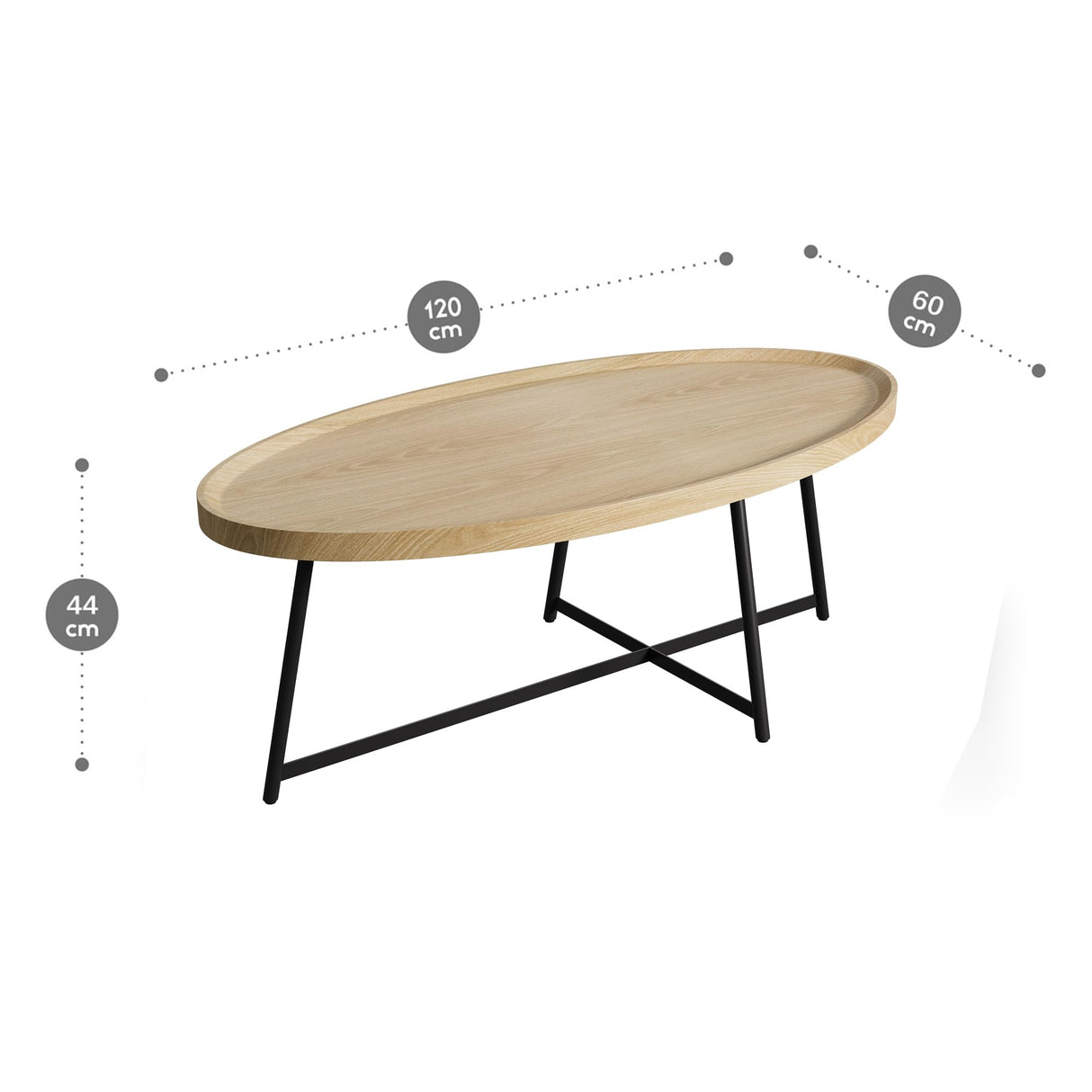 Modern Coffee Table, Oval Wood Coffe Table Center Table with Metal Leg for Living Room, 47 Inch Coffee Tables Accent Furniture (Oval Coffee Table, Nature) THRONKENGER