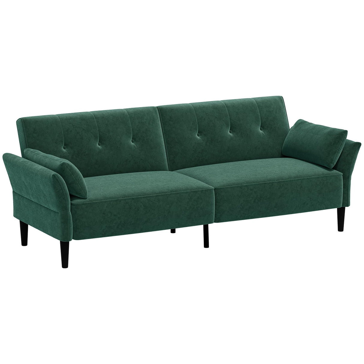 COPIAE 89” Futon Sofa Bed, Velvet Fabric Comfy Futon Couch Bed with 2 Square Pillows, Convertible Sleeper Sofa with Adjustable Backrest& Armrests, Modern Loveseat Sleeper for Living Room, Bedroom COPIAE