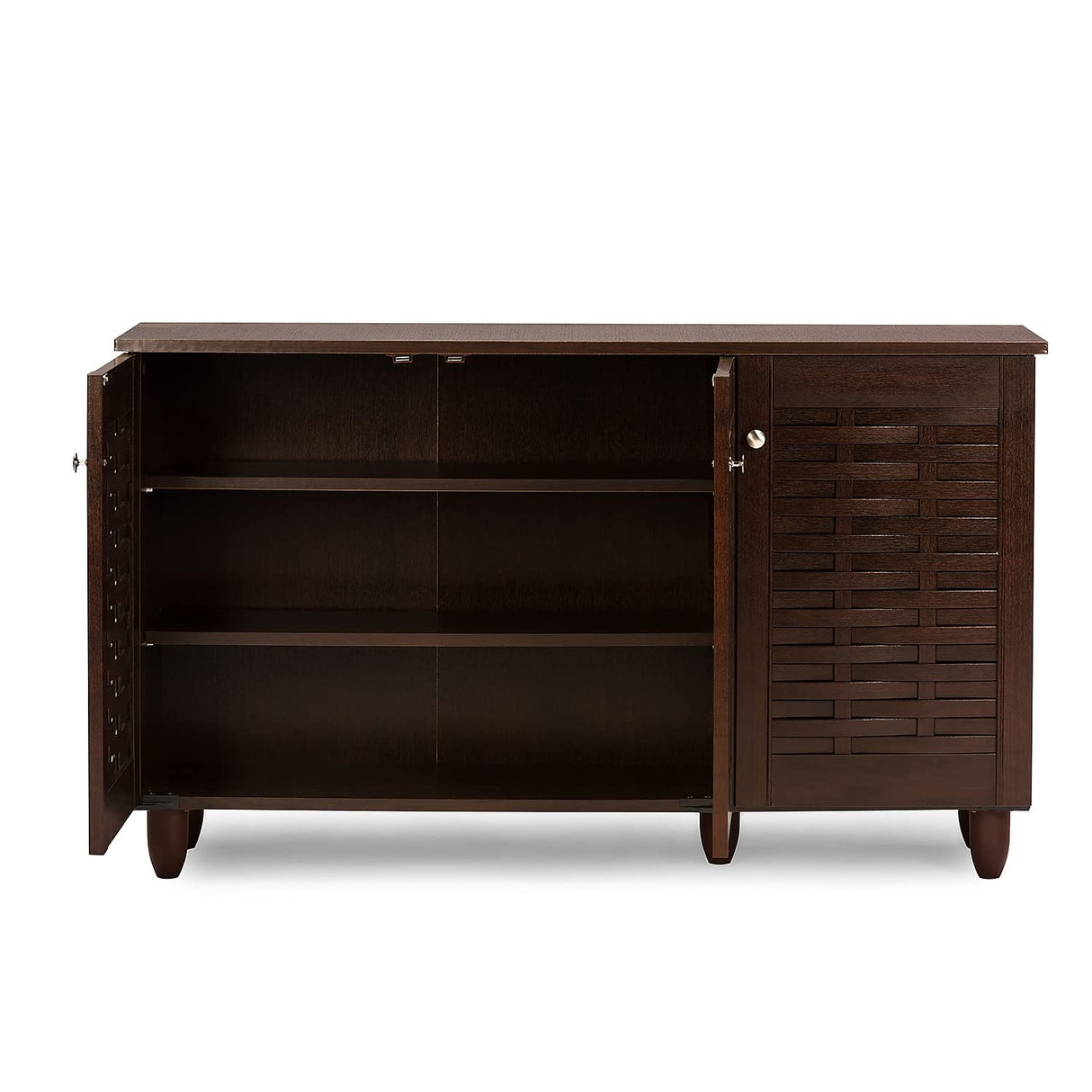 Baxton Studio Wholesale Interiors Winda Modern and Contemporary 3-Door Dark Brown Wooden Entryway Shoes Storage Cabinet Baxton Studio
