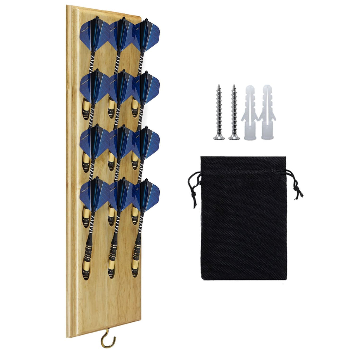 FDLS Darts Caddy Wall Mounted Darts Holder/Stand/with Metal Hook, Accessory Storage Bag, Displays 12 Set of Steel/Soft Tip Darts FDLS