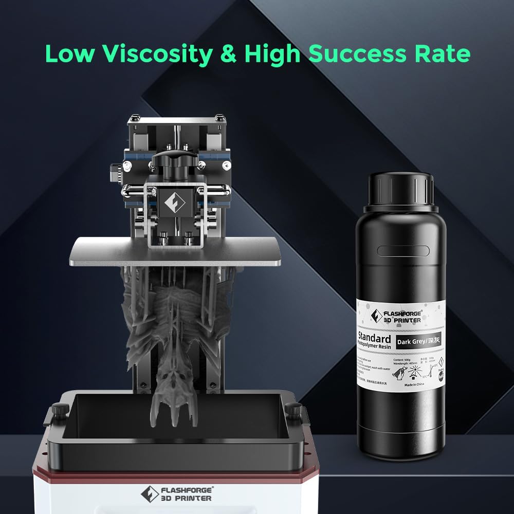 FLASHFORGE 3D Printer Resin, Fast Curing Standard 3D Resin High Precision & Excellent Fluidity with Low Odor, 405nm UV Curing 3D Printing Resin for LCD/DLP/SLA Resin 3D Printer (Dark Grey, 500G) FLASHFORGE