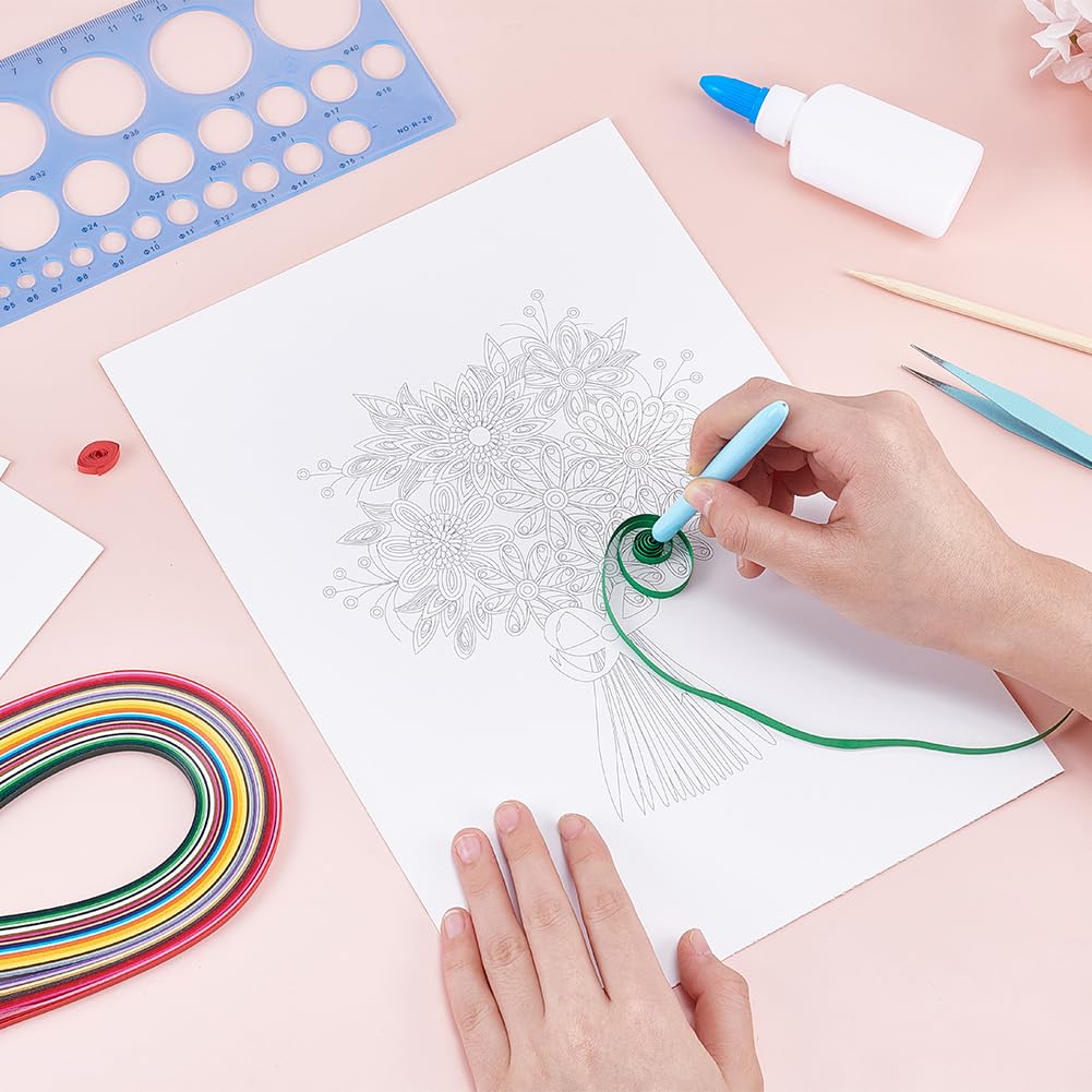 WEBEEDY 4 Styles DIY Flower Paper Quilling Kit for Adults Beginner Quilling Paper Painting Kit with Paper Quilling Strips Tools and Instruction Handmade Room Wall Decor(A4,21x29.7 cm/8.3x11.7 inch) WEBEEDY