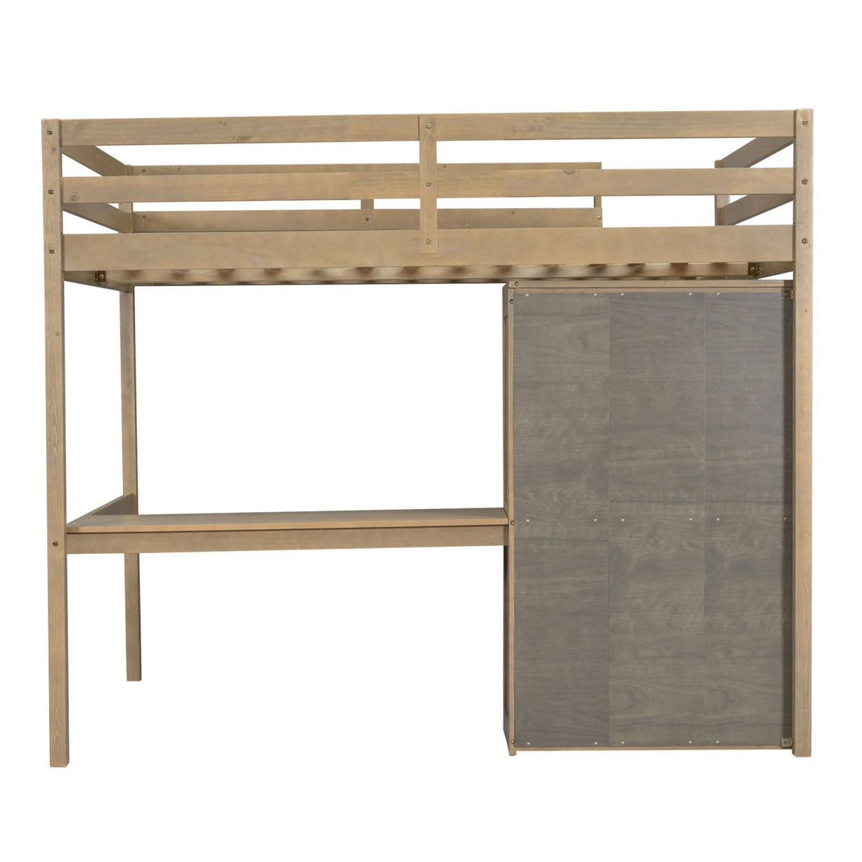 Harper & Bright Designs Full Size Loft Bed with Desk, Storage Shelves and Drawers, Solid Wood Loft Bed Frame with Built-in Wardrobe, Walnut Harper & Bright Designs