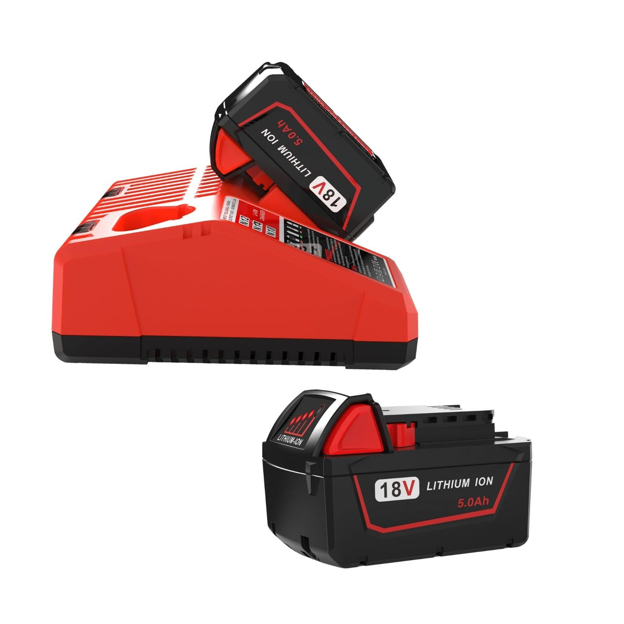 2 Pack 5.0Ah 18V Replacement Battery and Charger for Milwaukee M18 Lithium ion Battery, Compatible with Milwaukee M18 Cordless Power Tools 18V Lithium Battery 48-11-1850 48-11-1840 48-11-1860 Battboozter