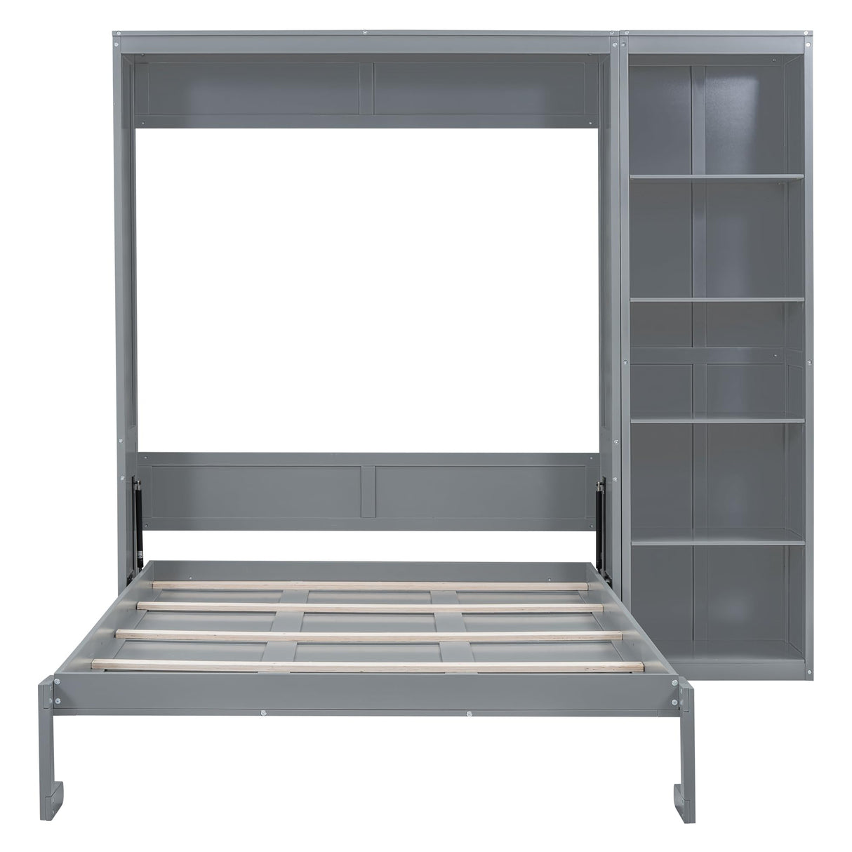 Harper & Bright Designs Queen Size Murphy Bed, Wooden Wall Bed with Shelves, Gray Harper & Bright Designs
