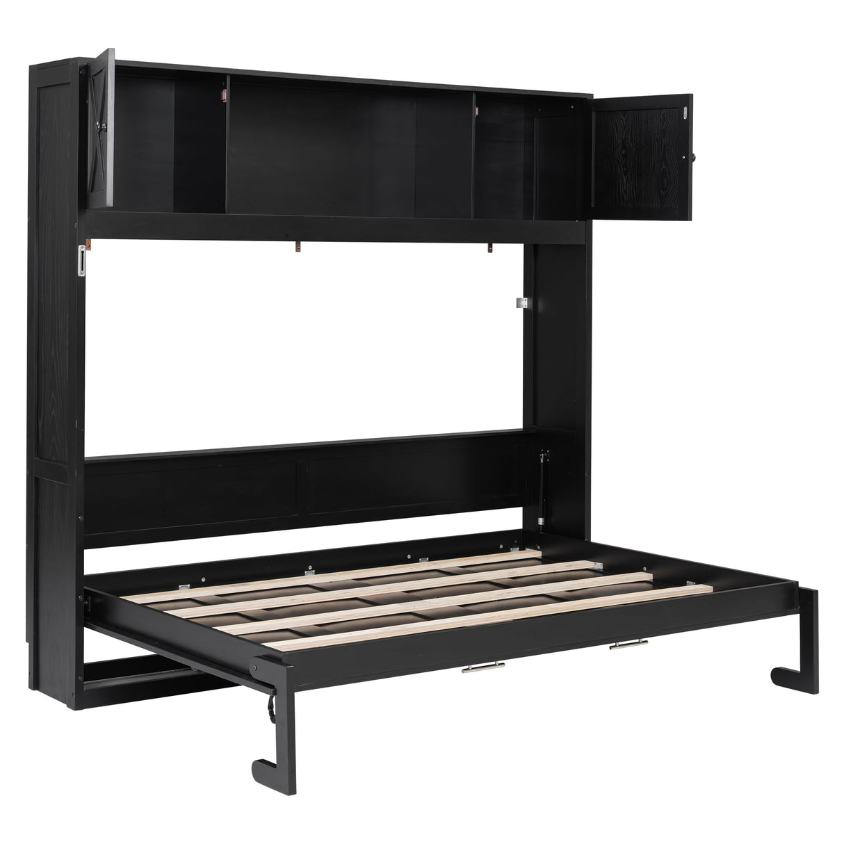 Merax Full Size Murphy Bed with 2 Storage Cabinets, Wood Hidden Foldable Wall Bed Frame w/Bookcase Shelves, Storage Bed Cabinet for Bedroom, Office, Space-Saving, No Box Spring Needed, Black Merax