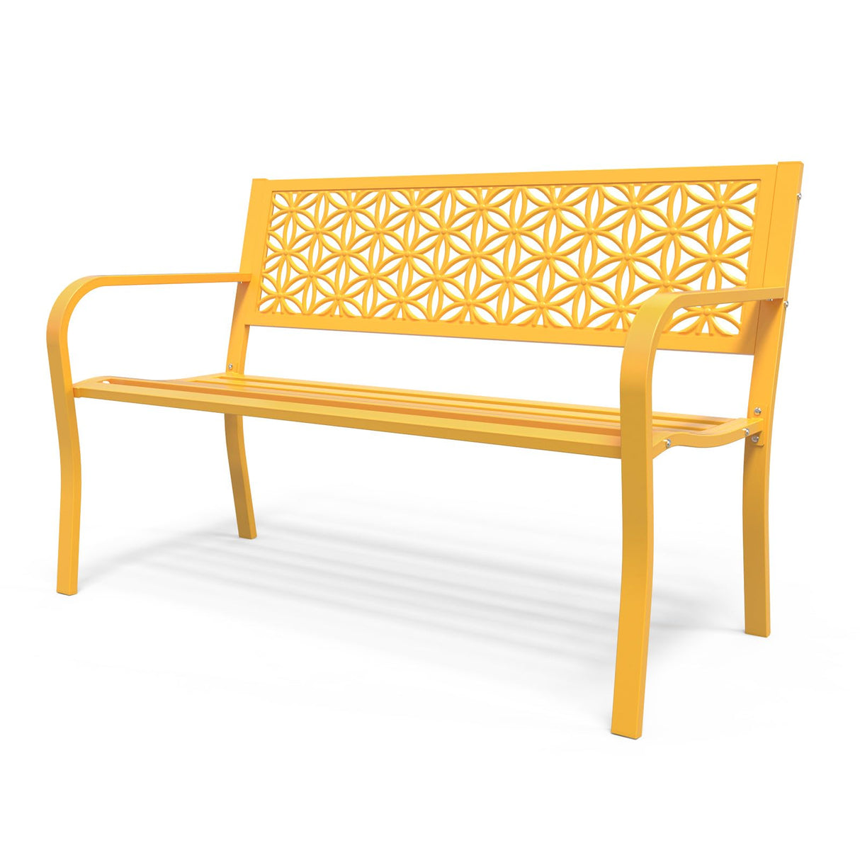 VINGLI 50" Outdoor Bench Metal with Floral Back, Garden Bench Front Porch Bench for Yard Patio Entryway Park Outside, 800lb Capacity - Yellow VINGLI