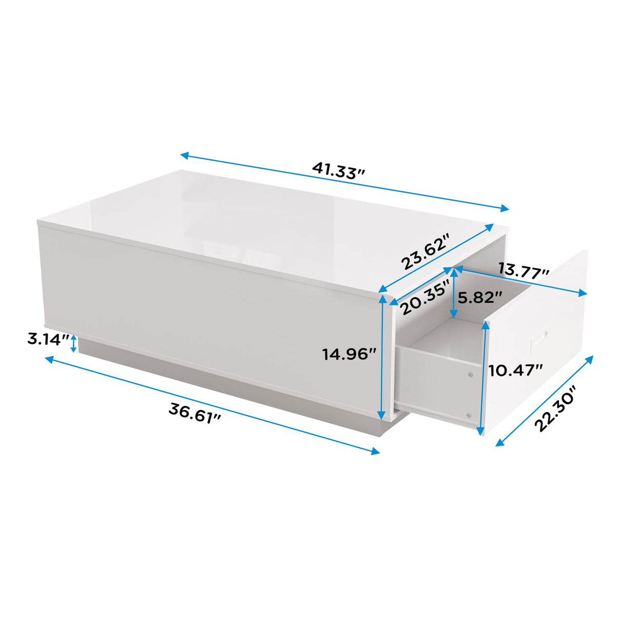 holzart 41" LED Coffee Table with 2 Drawers - High Gloss White Modern Table with Lighting for Living Room (41.33" W x 23.62" D) holzart