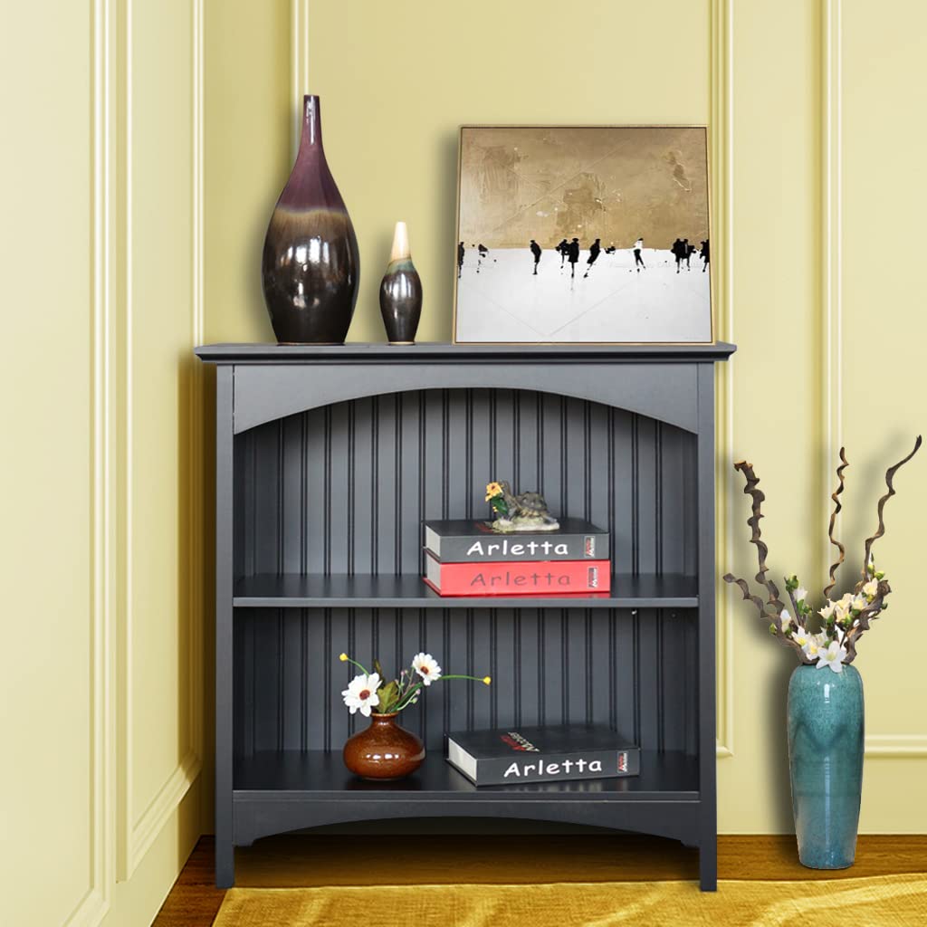 eHemco 2 Tier Bookcase with 2 Arched Supports, 29 Inches, Black eHemco