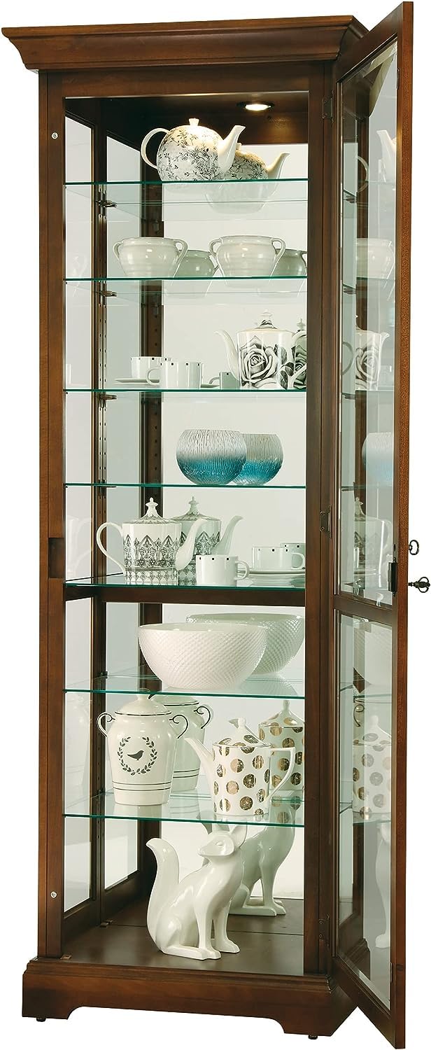 Howard Miller Grubbs Curio Cabinet II, Brown Finishing with Halogen Lights - Adjustable Height Desks & Lockable Door for Collectibles, Decorative Items, Office & Living Room Durable Curio Cabinets Howard Miller