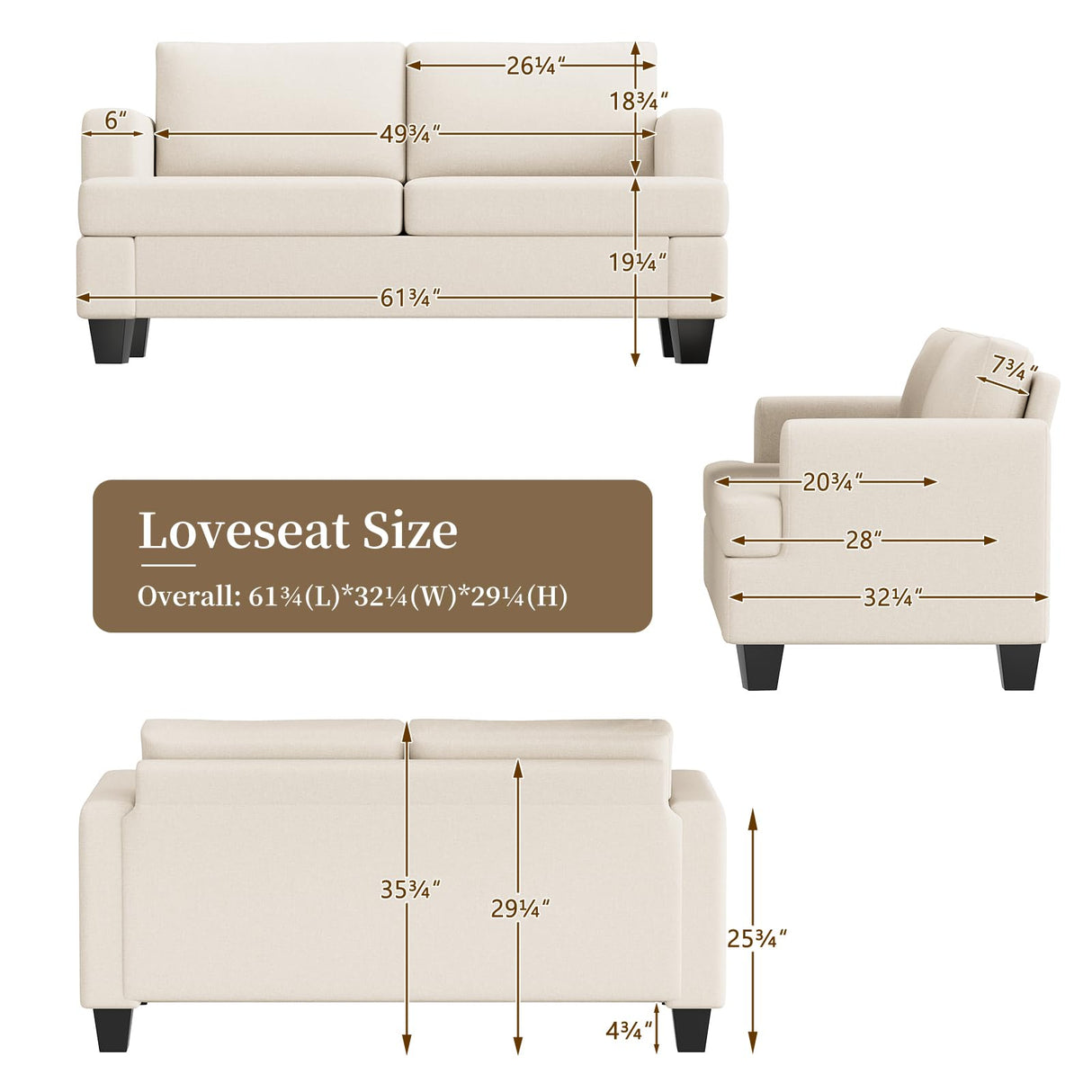 Furnimart 62" Loveseat Couch, Modern Love Seat Couches for Small Spaces, Beige Linen Sofa, Deep Seat Sofa for Living Room, Small 2 Seater Couch for Bedroom, Office Furnimart