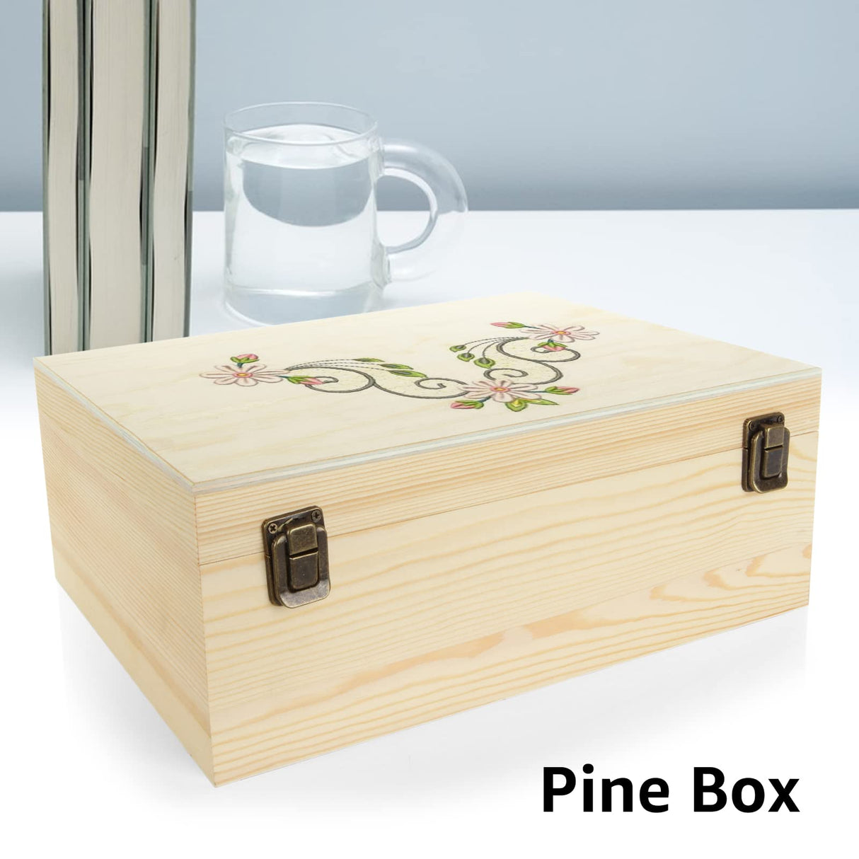 LANIAKEA Unfinished Wood Box, 12" x 9" x 5" Large Wooden Box, Wood Box with Hinged Lid, Wooden Boxes for Crafts DIY Art Hobbies and Home Storage LANIAKEA